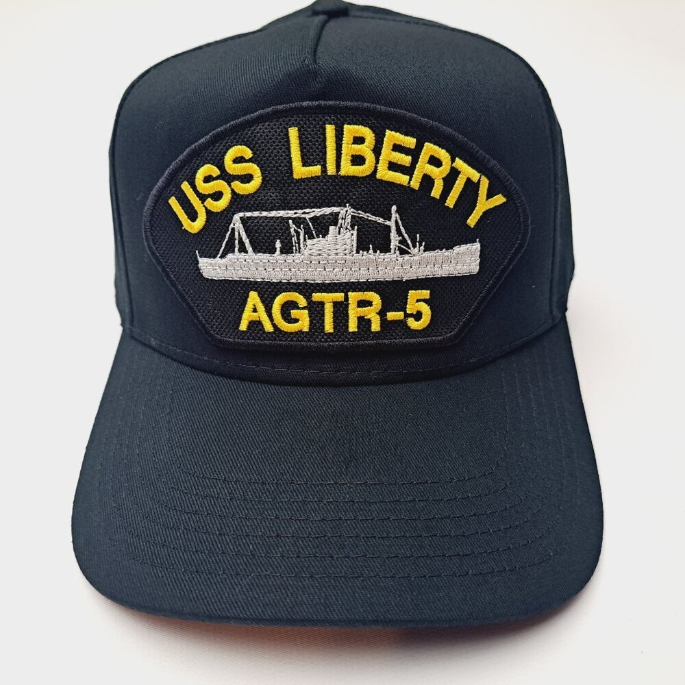 USS Liberty AGTR-5 Patch Hat Baseball Cap Adjustable Strap Solid Black